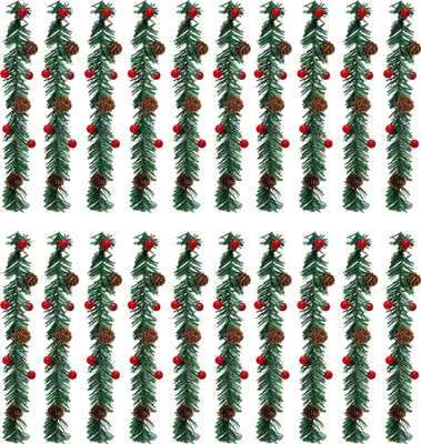 Produktbild von 10/20 Stück Weihnachtsgirlandenbänder mit roten Beeren und Tannenzapfen, künstliche Weihnachtsgirlande, dekorative Tannenzweigbänder für die Weihnachtsdekoration