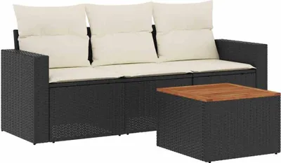Obrázek produktu pro vidaXL 4dílná zahradní sedací souprava s polštáři Black Poly Rattan