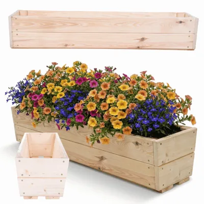 Produktbild von MODO24 Pflanzkasten, Blumenkasten, Balkonkasten, Pflanzkübel, Kräuter, Fensterbank, Wetterfest, Massivholz Kiefer, 19x103x25cm, Natur unbehandelt, KOR