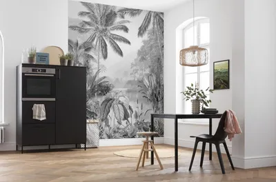 Produktbild von Komar Vlies Fototapete - Lac Tropical Black & White - Größe: 200 x 270 cm (Breite x Höhe) - 2 Bahnen, Wohnzimmer, Schlafzimmer, Tapete