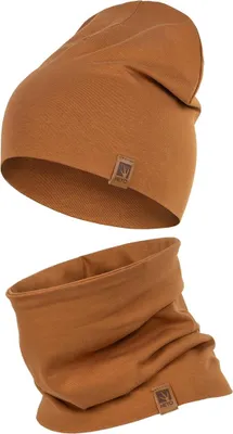Produktbild von Kinder Set Beanie HEYO Mütze Schlauchschal Baumwolle Rundschal weich Mädchen Jungen Herbst Frühling Frühlinsset Herbstset Braun