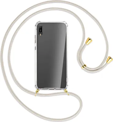 Produktbild von Handykette Backcover-Schutzhülle mit Band (Metall goldfarben) für Huawei Y6 2019 - broken white