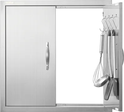 Productafbeelding van Grilldeur, 610 x 610 mm, Dubbele buitendeur voor de keuken, Ingebouwde roestvstalen deur, Dubbelwandige verticale deur met handgrepen en haken, geschikt voor een grill-eiland, grillstation of buitenschuif