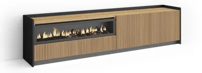 Produktbild von TV-Schrank, Lowboard, 207x37x50cm, Für TV-Geräte bis zu 80", Elektrokamin., Led, Eiche Schwarz
