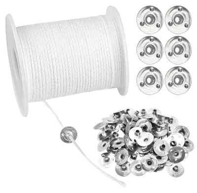 Kerzendochte 61 m + 100 Halter, Baumwolle, DIY-Kerzen