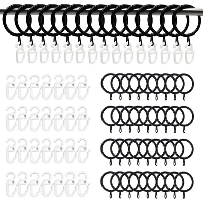 Produktbild von 50 Gardinenringe, 32 mm, mit Haken, für Gardinenstangen, Duschvorhangstangen, Gardinenstangen und Gardinenstangen, schwarz