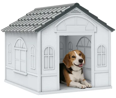 Produktbild von PawHut Hundehütte, Hundehaus mit Satteldach, wetterfest Kleintierhaus Hundehütte