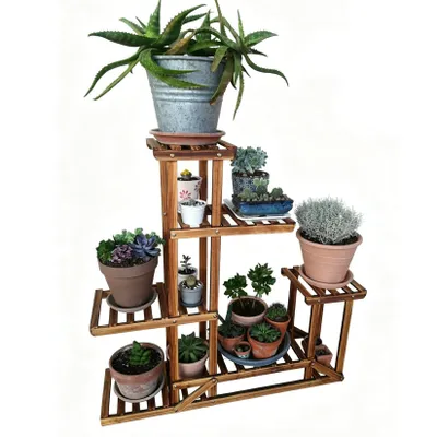 Produktbild von Pflanzenregal Holz Mehrstöckig 96x95x25 cm – Blumenständer & Blumentreppe für Balkon, Garten, Terrasse und Wohnzimmer, Innen & Außen