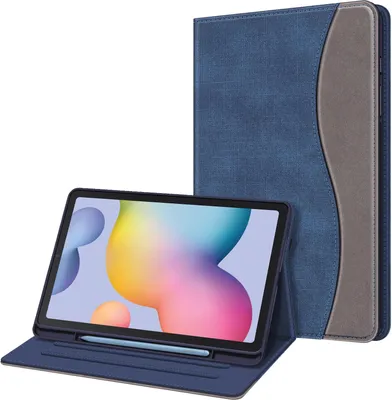 Produktbild von Fintie Hülle für Samsung Galaxy Tab S6 Lite 10.4 2022/2020 SM-P610/P613/P615/P619, Soft TPU Rückseite Gehäuse Schutzhülle mit S Pen Halter und Dokumentschlitze, Denim Indigoblau