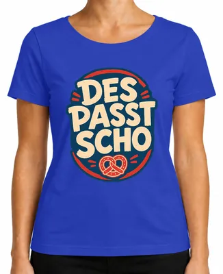 Imagen del producto de Des Passt Scho Bayern: Camiseta de con motivos bávaros, para mujer, estilo "Trachtenshirt", color azul, talla XXL. También disponible: pretzel, pantalones de cuero ("Lederhose")