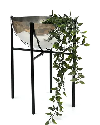 Image de DanDiBo Tabouret à fleurs Métal avec pot Noir Argent 45 cm Porte-fleurs 96257 L Colonne à fleurs Moderne Porte-plantes Tabouret à plantes