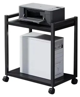 Immagine prodotto di Supporto per torre PC - Scrivania per computer - 2 ripiani - Regolabile in altezza - Con rotelle - Metallo, 51x30x55 cm - Nero