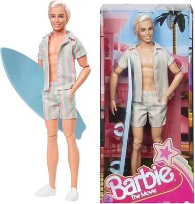 Obrázek produktu pro Barbie Ken na surfovém prkně filmová panenka Ryan Gosling jako Ken HPJ97
