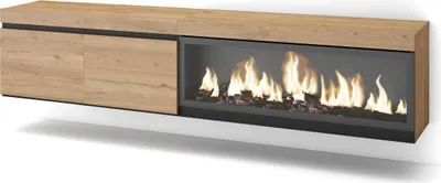 Produktbild von TV-Schrank, Lowboard, 208x35x45cm, Für TV-Geräte bis zu 80", Elektrokamin XXL, Hängend, Eiche