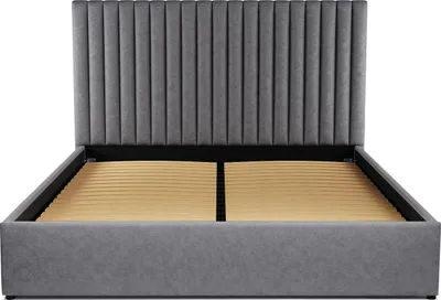 Produktbild von Bett mit Box und Kopfteil mit vertikalen Nähten SARAH - 160x200cm - Stoff - Farbe grau