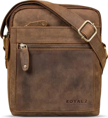Produktbild von ROYALZ "Franklin" Smarte Echtleder Umhängetasche Herren klein - kompakte Männer Ledertasche viele Fächer - Mini Schultertasche aus Leder im modernen Vintage Look