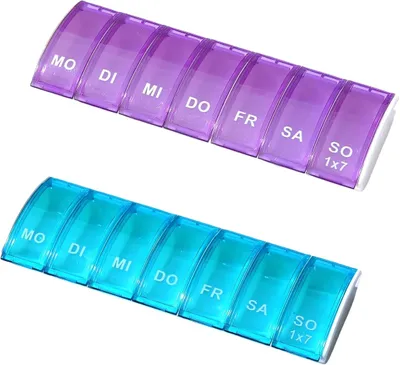 Produktbild von 2 Stš¹ck Tablettenbox 7 Tage klein šC Pillendose & Pillenbox fš¹r Medikamente, Nahrungserg?nzung & Vitamine, Kompakte Medikamentenbox 7 Tage fš¹r unterwegs, ideal zur t?glichen Aufbewahrung