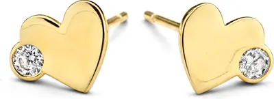 Produktbild von New Bling 9NBG-0185 Gouden Oorknop - Hartje met Zirkonia - 14 krt - 5 mm - Goudkleurig