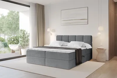 Produktbild von ALTDECOR Boxspringbett - H4 Matratze und Topper - FAMA - 160x200 - Dunkelgrau - Doppelbett, Boxbett, Polsterbett mit Bettkasten mit Stauraum und Kopftei