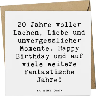 Produktbild von Mr. & Mrs. Panda Grußkarte Spruch 20. Geburtstag Feiern - Weiß - Geschenk, faltkarte, Feier, handgefertigt, Happy Birthday, anlasskarte, liebevoll, Glückwunschkarte