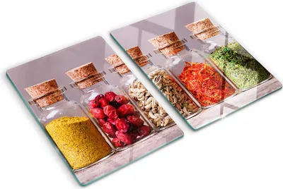 Obrázok produktu pre Sklenená ochranná doska – Kryt varnej dosky – Kryt na indukčnú dosku – 2x40x52 cm – Rýchle čistenie – Tvrdené sklo – Farebné korenie