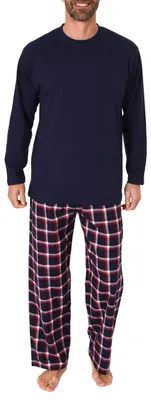 Produktbild von Herren Schlafanzug lang, Pyjama mit Flanell-Hose in Karo-Optik ; marine , 48