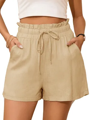 Produktbild von StylSense Kurze Hose Damen Sommer Leinen Musselin Bermuda Shorts Baumwolle High