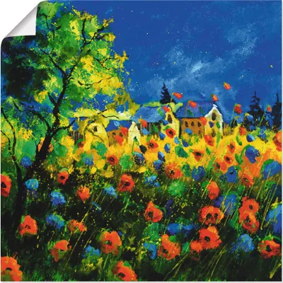 Produktbild von ARTland Poster Blaue und rote Mohnblumen Größe: 40x40 cm