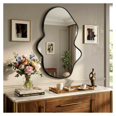Produktbild von Wellenförmiger Wandspiegel mit unregelmäßigem Metallrahmen für Bad, Schlafzimmer und Flur