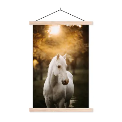 Produktbild von MuchoWow® Textilposter Pferd - Sonne - Herbst - Tiere - Natur 60x90 cm mit holzfarbenen Rahmen - Textil