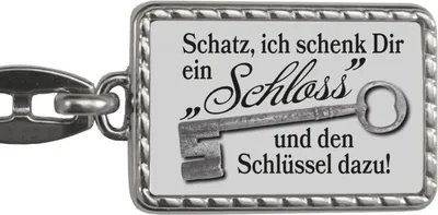 Produktbild von Schatz ich schenk dir ein Schloss Schlüsselanhänger mit Bordüre in grau