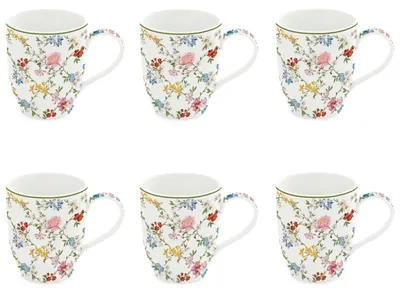 Produktbild von 6er Set Becher, Tassen GARDEN DREAMS weiß mit bunten Blumen für 350ml Easy Life