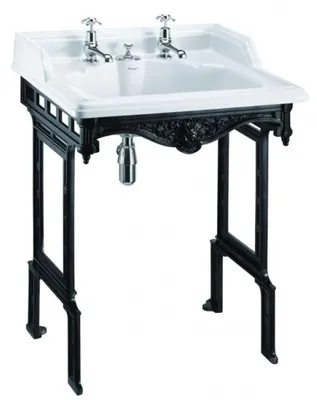 Zdjęcie produktu dla Umywalka w stylu secesyjnym Casa Padrino, biała/czarna, z dwoma otworami na baterie - umywalka w stylu barokowym, antyczny design - wymiary: 650 x 575 x 890 mm