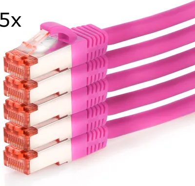 Produktbild von TPFNet 5er Pack 1m Cat.6 Patchkabel / Netzwerkkabel S/FTP 1000Mbit, magenta