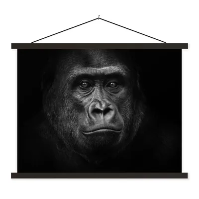 Produktbild von MuchoWow® Textilposter Gorilla - Schwarz - Weiß - Tiere - Porträt 150x113 cm mit schwarzem Rahmen - Wohnzimmer