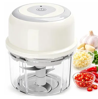 Produktbild von Elektrischer Zerkleinerer, Mini Knoblauchhacker 250 ml, 3 Edelstahlklingen, USB-C, 23 W, kompakt für die Küche