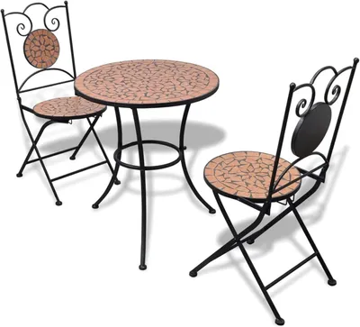 Produktbild von Terrakotta-rotes Mosaik-Bistroset mit 2 Keramikstühlen und Tisch für den Garten, nicht für kaltes Wetter geeignet, Barmöbel