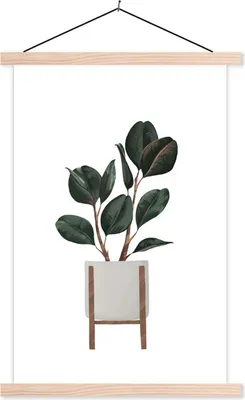 Produktbild von MuchoWow® Textilposter Pflanzen - Blumentopf - Weiß 40x60 cm mit holzfarbenen Rahmen - Poster
