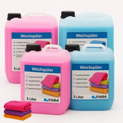 Produktbild von Weichspüler 2 x rosa, 2 x blau inkl. Auslaufhilfe 4 x 5 L