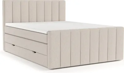 Produktbild von Boxspringbett Livia Interiors, Bett 200x200 cm, mit Behälter, Doppelbett, H3 Bonell- und Taschenmatratze und Topper, Webstoff Inari - Beige