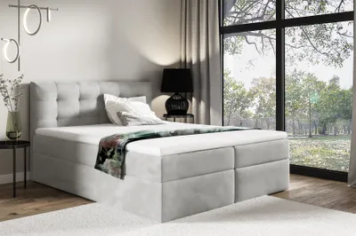Produktbild von Boxspringbett Schlafzimmerbett OVIEDO  200x220cm Stoff Fresh Hellgrau