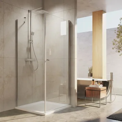 Produktbild von EMKE sprchové kúty 90x90cm rohový vstupný sprchový kút otočné dvere a bočný panel so stabilizátorom, nano povrchová úprava bezpečnostného skla ESG (výška 185cm)