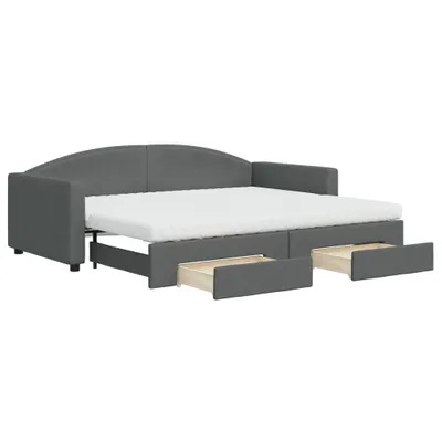 Produktbild von vidaXL Tagesbett Ausziehbar mit Schubladen Dunkelgrau 90x200 cm Stoff