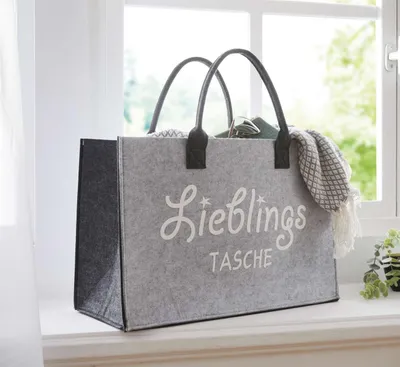 Image de Shopper "Lieblingstasche" en feutre, gris, PET recyclé, sac à provisions grand, sac en feutre pour femmes, cabas