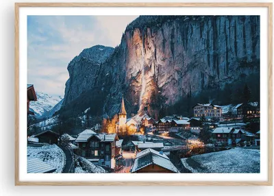 Produktbild von Gerahmtes Poster - Rahmen in heller Eiche - Lauterbrunnen Schweiz Tal - 100x70 cm - Wand Bild - Wanddeko - Wandbilder - Kunstposter - Wandposter - Bilderrahmen - Bilder - Kunstdruck - P2NAA100x70-4834