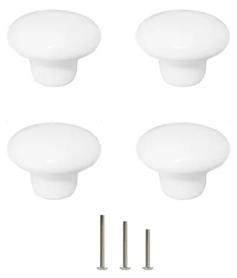 Image de 4 boutons ronds blancs pour meubles, poignées de porte, boutons d'armoire, boutons de tiroir, poignées de cuisine, 32 mm, pour commodes et armoires