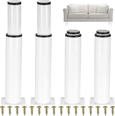 Produktbild von 4 weiße Tischbeine aus Metall, 25 – 43 cm, verstellbares Bein, Couchtischbein, verstellbares Tischbein, Möbelbeine, Set inkl. Schraubendreher und Schrauben