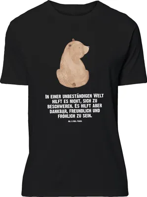 Produktbild von Mr. & Mrs. Panda Größe M T-Shirt Bär Schulterblick - Schwarz - Geschenk, Selbstachtung, Bärenliebe, Bären, Weisheit, Motivation, mit Spruch, Herren, Shirt, Tshirt, Teddy