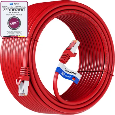 Produktbild von hb-digital Patchkabel CAT 7 Netzwerk LAN Kabel 15m RJ45 S/FTP PiMF LSZH AWG 26 halogenfrei rot