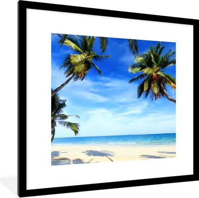 Produktbild von MuchoWow® Gerahmtes Poster Palmen - Strand - Meer 40x40 cm - Poster mit Schwarzem Bilderrahmen Wandposter Rahmen Foto Bilder - Poster - Plakat im Rahmen